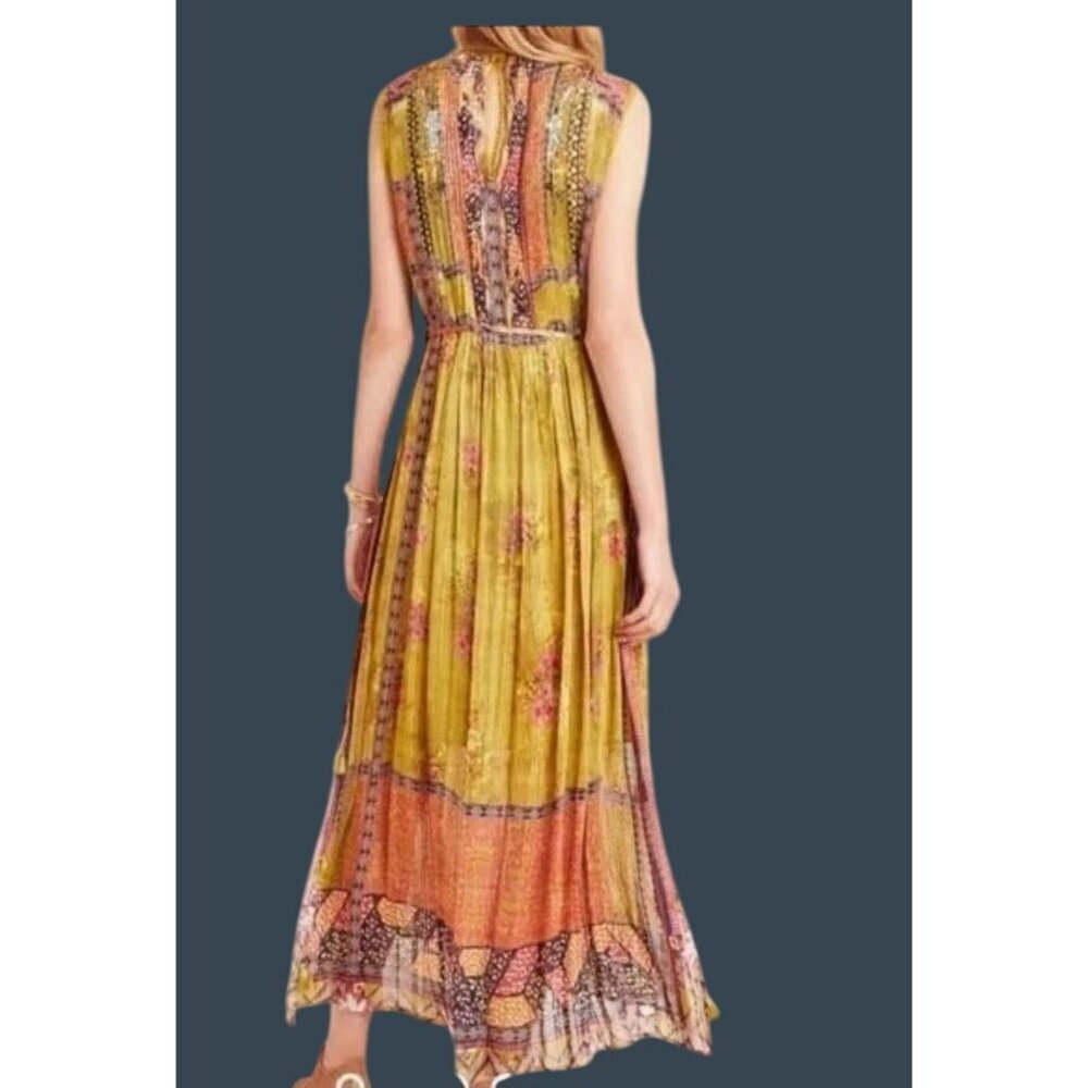 Bhanuni By Jyoti Anthropologie Citron Sleeveless Maxi Dress S slip dress lined t - Picture 2 of 15